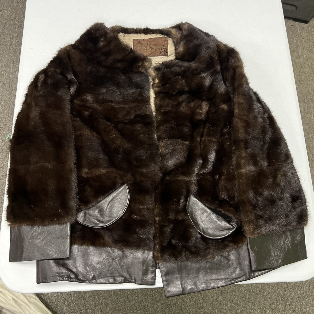 Furs by Robert Detroit Fur Jacket Womens M Brown Leather Trim Vintage Luxury